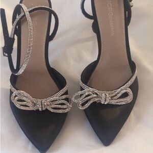 BCBGeneration Black Heels with Silver Bow Accents